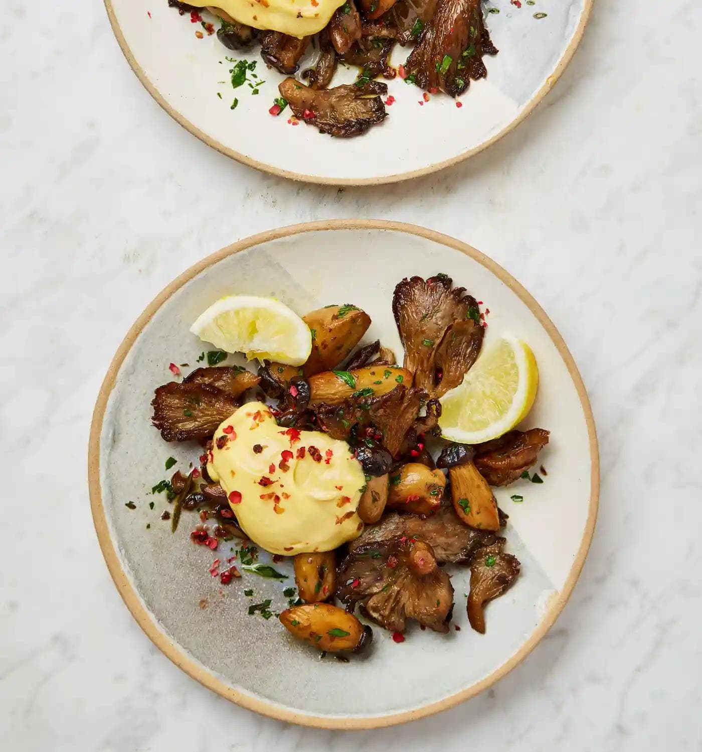 Confit oyster mushrooms with lemon aïoli